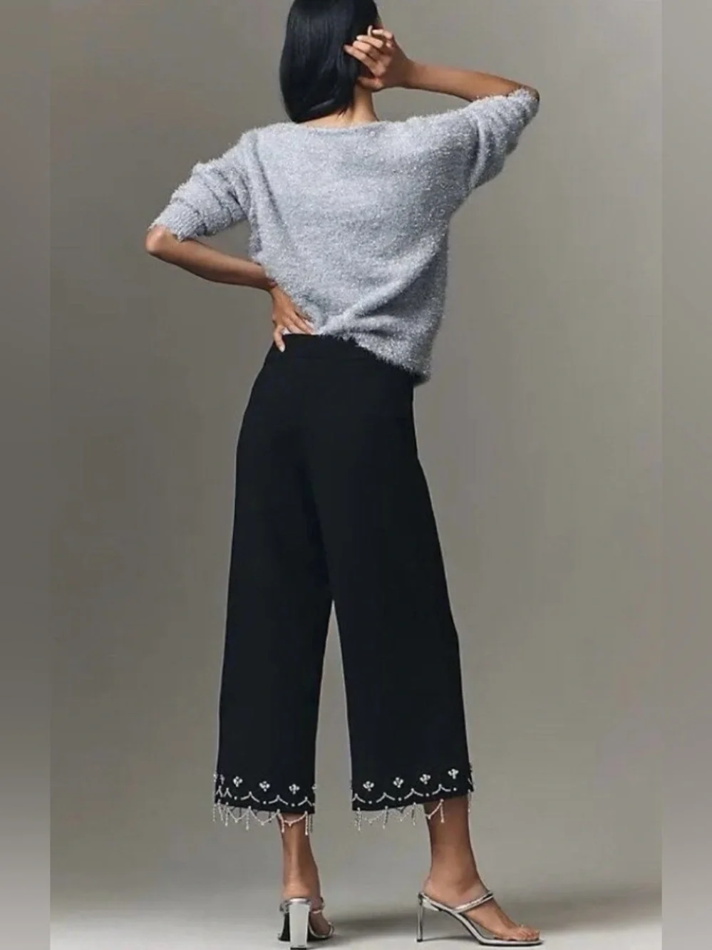 NWT Anthropologie | Women’s Black Crystal Crop High Rise Wide Leg Pants Size 2